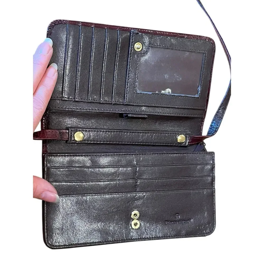 Vtg ETIENNE AIGNER Genuine Leather Croc Print Wallet / Crossbody Purse Oxblood